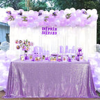 QueenDream Tablecloth 90x156 Rectangle Sequin Tablecloth Lavender Wedding Table Linens Glitter Birthday Bridal Party Indoor Outdoor Decorations