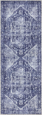 Bloom Rugs Washable Non-Slip 10 ft Runner - Blue/Ivory Traditional Runner for Entryway, Hallway, Bathroom, and Kitchen - Exact Size: 2.5' x 10'