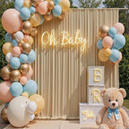 40×12 ft Wrinkle Free Beige Backdrop Curtain for Weddings Parties, 8 Panels 12ft Silky Polyester Wedding Drapes Backdrop Photo Back Drop Cloth for Birthday Baby Shower Photography Backgrounds