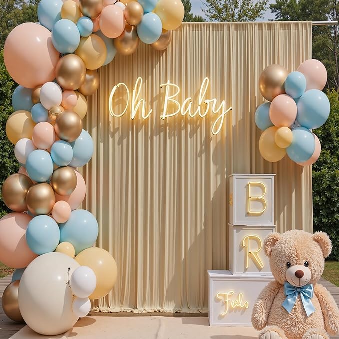 50ft x 15ft Beige Wrinkle Free Backdrop Curtains for Parties,Silky Polyester Fabric Wedding Ceiling Drapes, 10 Panels 15ft Photo Back Drop Drapes for Baby Shower Photography Stage Background Cloth