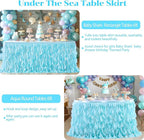 Partisky Aqua Blue Tulle Curly Willow Table Skirt for Rectangle Table 6ft, Ruffle Tutu Table Cloth for Boys Baby Shower,Birthday Party Candy Cake Tables