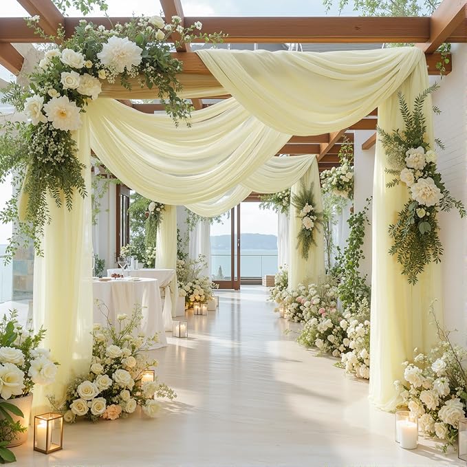 2 Panels Wedding Arch Draping Fabric Ivory Sheer Backdrop Curtain Arch Drape for Wedding Ceremony Reception,Bridal Shower Party Decorations 28" X 19ft