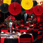 18 Pcs Black Red Yellow Hanging Honeycomb Paper Fans, Round Paper Fan Decorations for Weddings, Birthdays, Bachelorette, Photo Booth Backdrops, Baby Shower, Anniversary Events Party Supplies