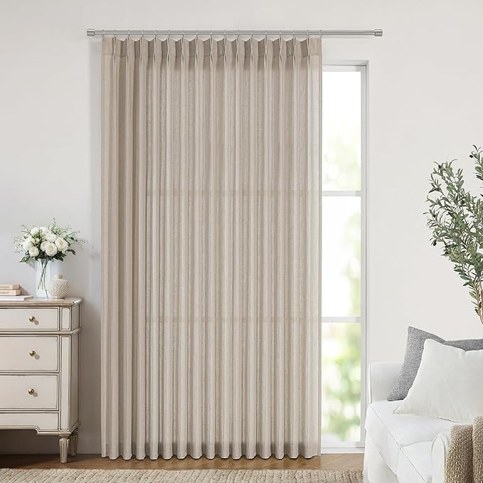 Vision Home Sand Pinch Pleated Semi Sheer Curtains Textured Linen Blended Light Filtering Window Curtains 84 inch for Living Room Bedroom Patio Pinch Pleat Drapes with Hooks 1 Panel 84" Wx84 L