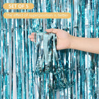 5 Pack Blue Foil Curtain Backdrop 3.2ft x 9.8ft Metallic Tinsel Foil Fringe Curtains Streamer Photo Booth Backdrop for Birthday Party Engagement Bachelorette Party Decorations (Light Blue)
