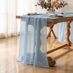 6pcs Light Blue Gauze Rustic Cheesecloth Table Runner 120 Inch 10 FT for Wedding Baby Shower Bridal Shower Birthday Engagement Garden Outdoor Party Long Sheer Boho Decorations