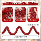50 Feet Christmas Foil Fringe Banner Metallic Tassle Garland Metallic Backdrop Parade Floats Shiny Hanging Ceiling, Valentine's, Wedding, New Year Party Decorations(2" x 50', Red)
