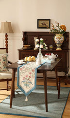 patdrea Designer French Elegant Wild Flowers Velvet Table Runner 87 Inch Long, Beige Pink Floral Pattern Table Mat, Decoration for Kitchen Dining Coffee Table Cabinet Banquet Thanksgiving,12"*87"