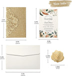 DORIS HOME 50pcs Laser Cut Wedding Invitations with Envelopes Gold Glitter, 4.7x7.1 Personalized Invitation Cards for Wedding, Anniversary Invitations with Envelopes