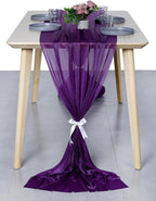 MDS Halloween Chiffon Table Runner - 5 Pack, 29 x 170 Inches, 14ft Each - Sheer Spooky Table Runners for Haunted House Parties, Trick-or-Treat Tables, Witchy Décor, Wedding & Events - Cadbury Purple
