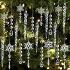 40pcs Christmas Ornaments Set for Tree Decorations- Hanging Acrylic Crystal Snowflake Christmas Decorations Icicle Drop Ornaments for Winter Christmas Tree New Year Party Supplies