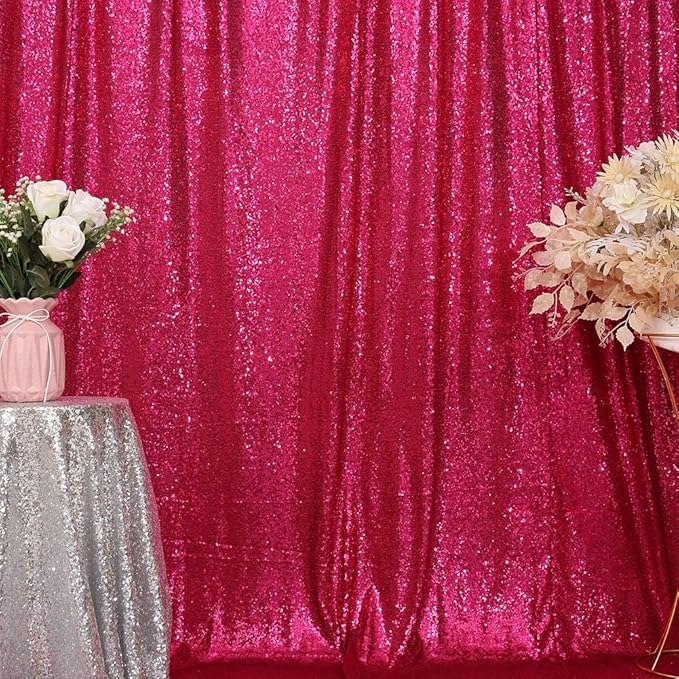 Eternal Beauty Hot Pink Sequin Backdrop, 6x8 Ft Glitter Background Curtains for Shimmer Photography Party Wedding Birthday Back Drop Decor