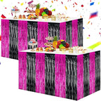 BEISHIDA 2 Pack Hot Pink Black Table Skirts Party Decorations Purple Metallic Tinsel Foil Fringe Table Skirts for Mouse Theme Birthday Mean Girls Hot Girls Wednesday Party
