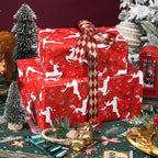 Ulmasinn Reversible Christmas Wrapping Paper Roll - 17" x33ft Double-Sided Designs with Red Nordic Reindeer & Geometric Snowflake, Xmas Gift Wrap for Presents, Table Decor & Crafting