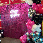 Qcity Hot Pink Shimmer Wall Backdrop 36PCS, Black Back Not See-Through Design, Square Sequin Glitter Backdrop Panel, Perfect for Outdoor Events, Birthdays, Wedding and Party Decoration