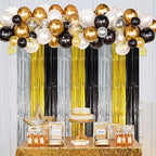 2 Pack Black Gold Silver Foil Fringe Backdrop Curtains, Tinsel Streamers Party Decorations, Fringe Backdrop, Door Shimmer for New Years or Birthday Party