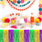 6 Pack 29 x108 Inch Gold Green Purple Wave Foil Fringe Table Skirts Metallic Banner for Tinsel Streamer Garland Backdrop for Parade Floats, Mother's Day, Easter, Wedding, Birthday Party Decoration