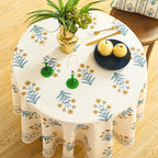 ISAENNE Designer French Pale Yellow Small Round Tablecloth,Linen Floral Table Cloth,Wrinkle Resistant Decor Tablecloths for Dining Thanksgiving Banquet Kitchen Party,Diameter 55"-Estevan A