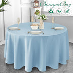 Biscaynebay Textured Fabric Round Tablecloths 90", Light Blue Water Resistant Washable Table Cloths Circle Folding Table Covers Linen for Dining, Kitchen, Wedding, Parties etc.