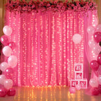 10ft x 10ft Hot Pink Tulle Photo Backdrop Curtain with Lights String for Parties Wedding Sheer Fuchsia Curtain Backdrop for Birthday Party Bridal Shower Photo Booth Photography Background Decorations
