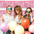 4 Pack 10 Feet Pink Foil Fringe Garland Metallic Tinsel Streamers Banner Wall Hanging Curtain Backdrop for Parade Floats, Wedding, Graduate, Mother's Day, Birthday Party Decoration