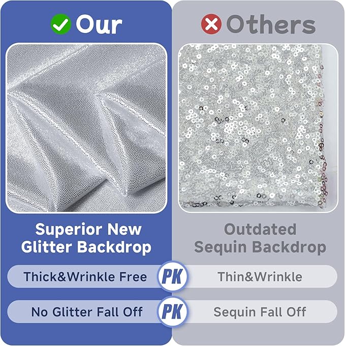 leegleri 20x10ft Thick Silver Glitter Backdrop Curtain Panels for Parties, Wrinkle Free Sequin Sparking Photo Backdrop Drapes, 4 Panels 5x10ft Shimmer Back Drop Cloth for Wedding Birthday Photography