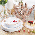600PCS Rose Gold Plastic Plate Set (100 Guests), Plastic Plates for Party Wedding Birthday, Disposable Dinnerware Set of 200 Plates, 200 Forks, 100 Spoons, 100 Knives for Christmas