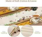 Watercolor Honeycomb Table Runner, Farmhouse Spring Summer Autumn Fall Floral Daisy Bee Print Kitchen Dining Table Decoration for Home Party Decor, 13x120inch