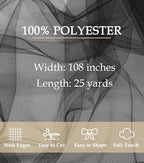 Black Tulle Fabric 108" x 25 Yards Tulle Bolt for Wedding Decoration DIY Tutu Halloween Party Backdrop Baby Shower Table Skirts Gift Wrapping