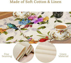 Vintage Bird Flower Table Runner Seasonal Spring Summer Garden Plants Farmhouse Country Kitchen Dinner Runner Dining Table Decoration for Home Party Holiday 13"x36"