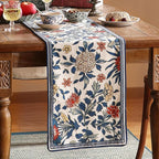 patdrea Designer Blue Cottage Rustic Floral Patterned Linen Table Runner 102 Inch Long,Wrinkle Resistant Table Mat,Decoration for Kitchen Dining and Coffee Tables Banquet Christmas ,12"x102"