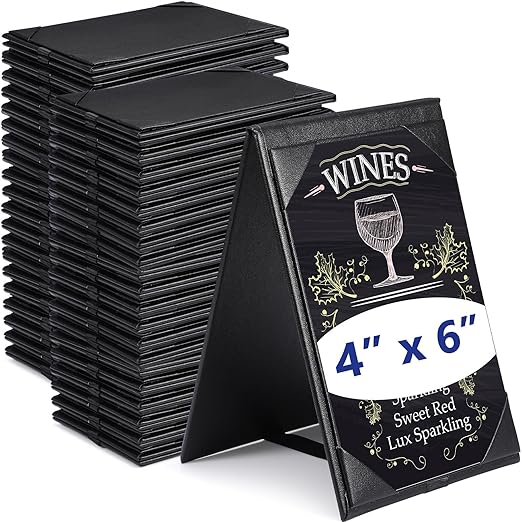 Gerrii Leatherette Table Tents Black PU Leather Menu Covers Bulk Double Sided Frame Sign Holders 2 Side Drink Dessert Menu Folders for Restaurant Coffee Cafe Bar Wedding Supplies(40 Pack,4 x 6 Inch)