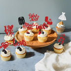 Ephlyn 30Pcs Bride to be Cupcake Toppers Glitter Wedding Cake Topper Decorations I Do Love Heart Ring Cupcake Picks for Bridal Shower Wedding Engagement Party Supplies Red