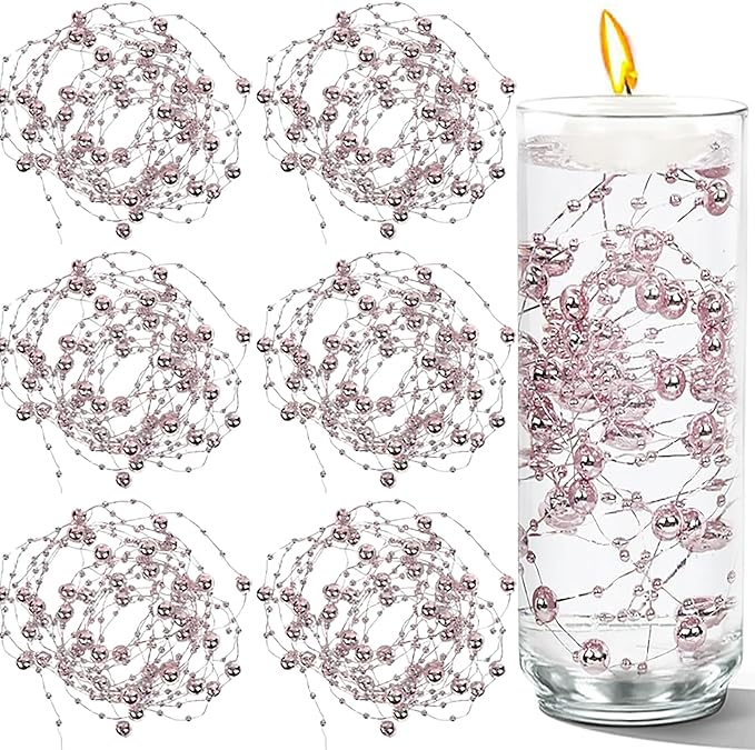 100 PCS Artificial Floating Beads for Centerpieces Vases, Rose Gold 8+3mm String Beads for Wedding Party Faux Pearl String for Decorating, String Pearls for Crafts Vase Filler
