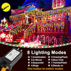 KNONEW 164FT 1600 LED Christmas Lights Outdoor Decoration Multicolor with 320 Drops, 8 Modes Timer Hanging Fairy String Lights Plug in Waterproof Indoor Decor for Holiday Wedding Party Window Garden