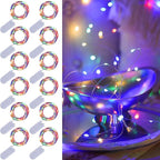 WATERGLIDE 12 Pack Colorful Fairy Lights Battery Operated (Included), 7 ft 20 LED Mini String Lights, Waterproof Silver Wire Firefly Starry Light for DIY Wedding Christmas Party Mason Jars Decor
