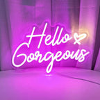 Hello Gorgeous Neon Signs Hello Gorgeous Wall Decor, Hello Gorgeous Bathroom LED Sign for Home Bar Wedding Birthday Backdrop Bacelorette Party, 15.7" x 10.3"
