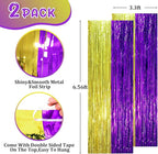 2 Pack Purple and Gold Foil Fringe Backdrop Curtains, Tinsel Streamers Party Decorations, Fringe Backdrop, Door Shimmer for Graduation or Birthday Party