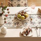 patdrea Designer Vintage Floral Linen Table Runner 87 Inch Long, Beige Cottage Rustic Bouquets Pattern Table Mat,Decor for Kitchen Dining Coffee Table Shelf Cabinet Banquet Christmas ,12"*87"