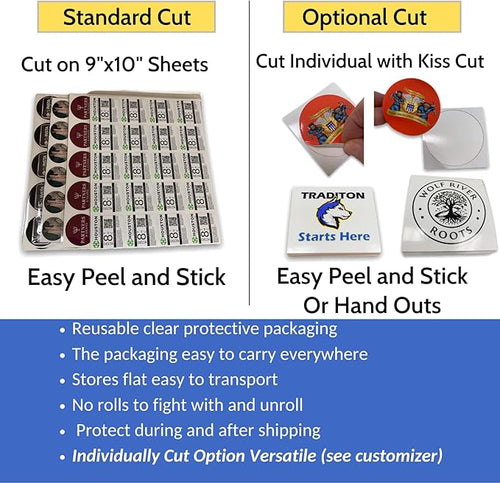 100 Round Custom Personalized Stickers Labels Vinyl Waterproof, Made USA, Logo Any Text or Image (5x5 Inches)