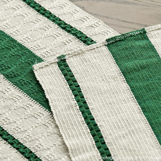 Artoid Mode Dark Green Farmhouse Woven Rustic Table Runner, Seasonal Holiday Hollow Kitchen Dining Table Decoration for Home Party Decor 12x60 Inch