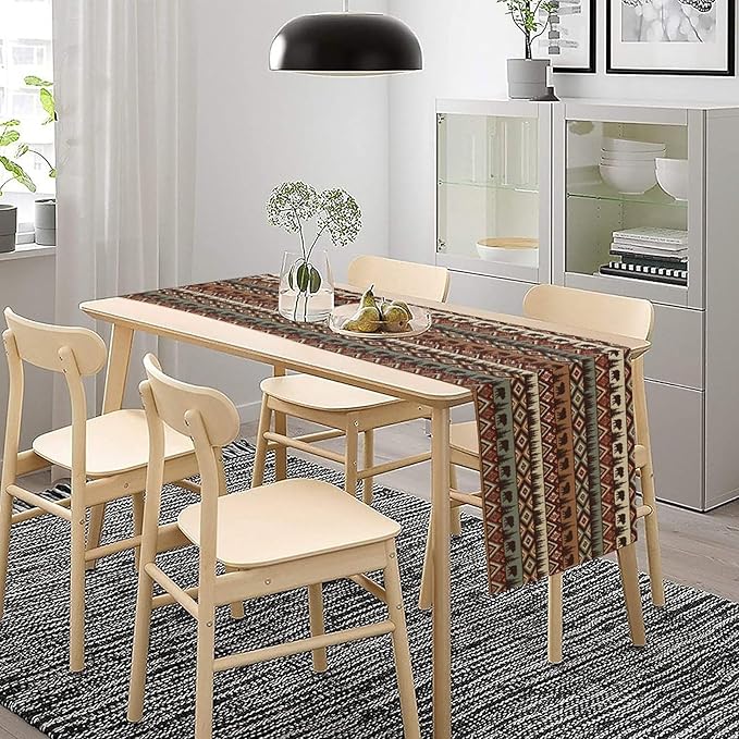 Retro Cabin Table Runner Rustic Bear Forest Farmhouse Lodge Jungle Table Runner for Dinner Party Living Room Kitchen Aztec Vintage 13x60 Inch