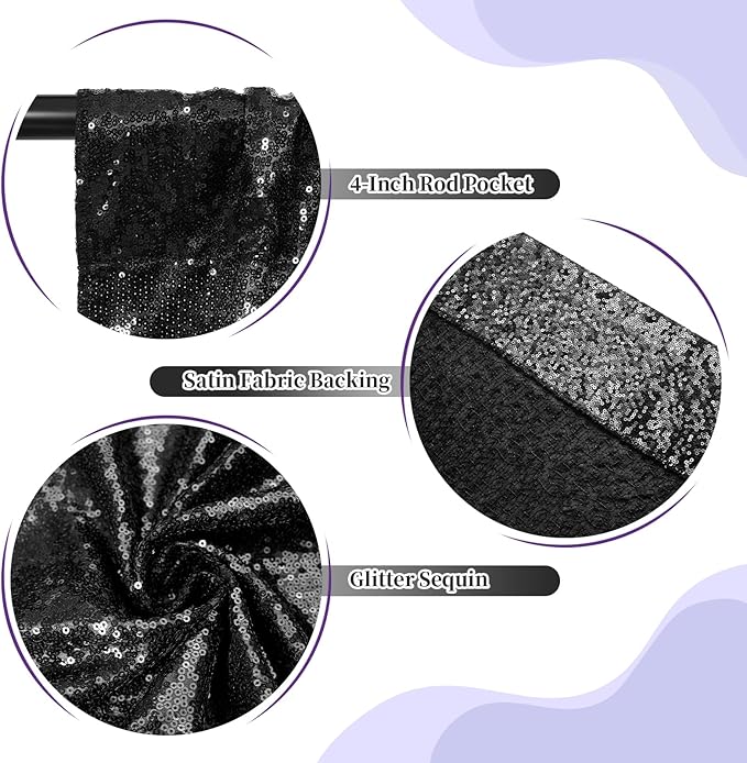 SquarePie Sequin Backdrop Less Transparent Background Sparkly Curtain for Wedding Halloween Party 6FT x 6FT Black