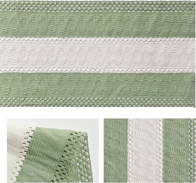 Artoid Mode Light Green Farmhouse Rustic Table Runner, Seasonal Hollow Kitchen Dining Table Decoration for Home Party Decor 12x108 Inch