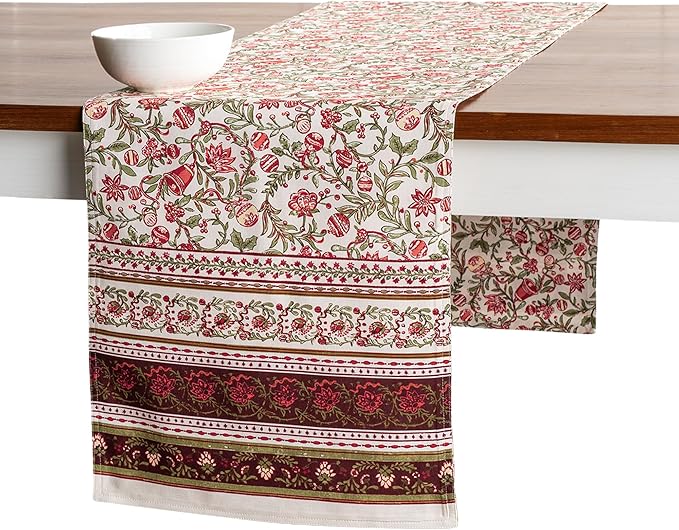 Maison d' Hermine Table Runner 100% Cotton Double Layer Table Runners 72 inches Long for Thanksgiving Christmas Decorations Home Kitchen Dining Party Wedding (Reveillon Au Jardin, 14.5" x 72")