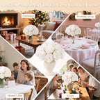 U'Artlines 20 Heads Artificial Peony Silk Flower Leaf Home Office Wedding Party Festival Bar Decor (Cream White)