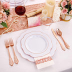 NOCCUR 175PCS Rose Gold Plastic Plates with Disposable Silverware - Include 25Dinner Plates, 25Dessert Plates, 25Forks, 25Knives, 25Spoons, 25Cups, 25Napkins for Wedding&Party