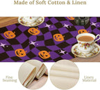 Halloween Table Runner,Purple Checkered Pumpkin Table Runner for Kitchen Dining Table Decoration Home Party Decor 13x60 Inch