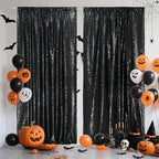 SquarePie Sequin Backdrop Curtain 8FT x 10FT Black Satin Backing Fabric Photography Background for Wedding Patry 4FT x 10FT 2 Panels
