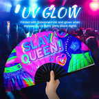 SYNTECSO Folding Hand Fan for Rave, Popping Fan for Line Dancing, Drag Queen, Women and Men Gift，Chinese Japanese UV Glow Clack Fan for Parties, Music Festivals, EDM and Decoration